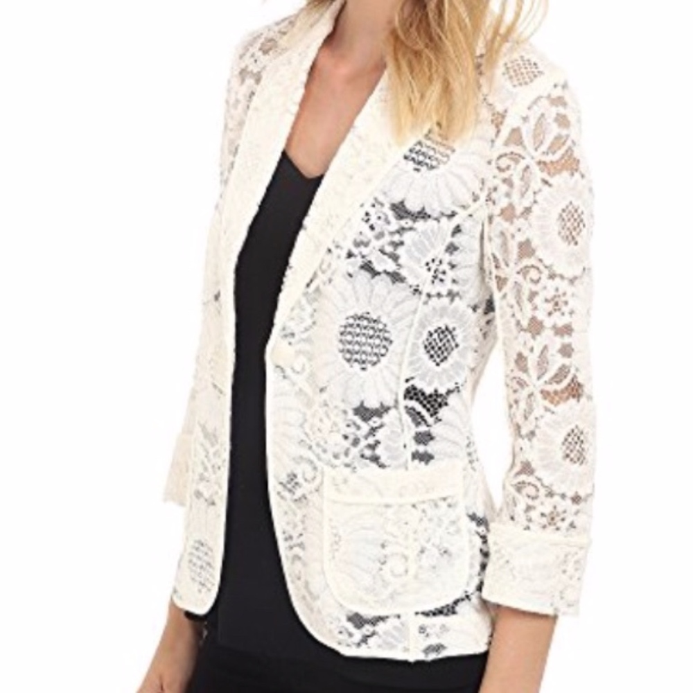 Trina Turk "Alvah" Lace Blazer Jacket Cream - Picture 4 of 5
